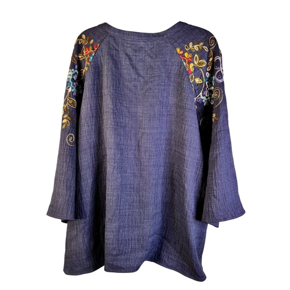 NWT Martin & Olivia Woven Boho Top Shirt Embroidered Floral Plus Sz 2X Blue Ties - Picture 3 of 16